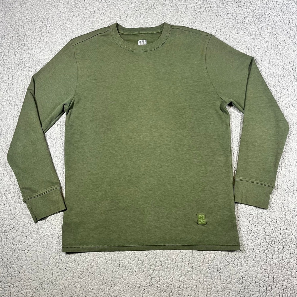 Topo Designs Mens Long Sleeve Crewneck T-Shirt Olive Green Heather Size M 5991
